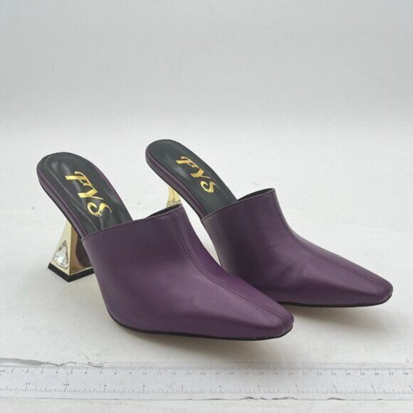 FYS Purple Square Toe Special Heel Mules Slip on Slide Dress Clogs Daily Shoes - Picture 3 of 7